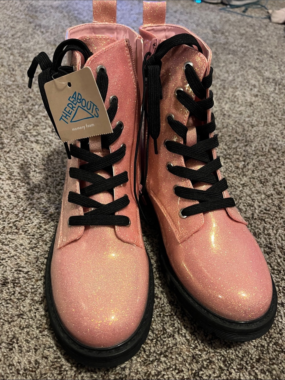 Thereabouts Kids Pink Glitter Lace-Up Ankle Boots